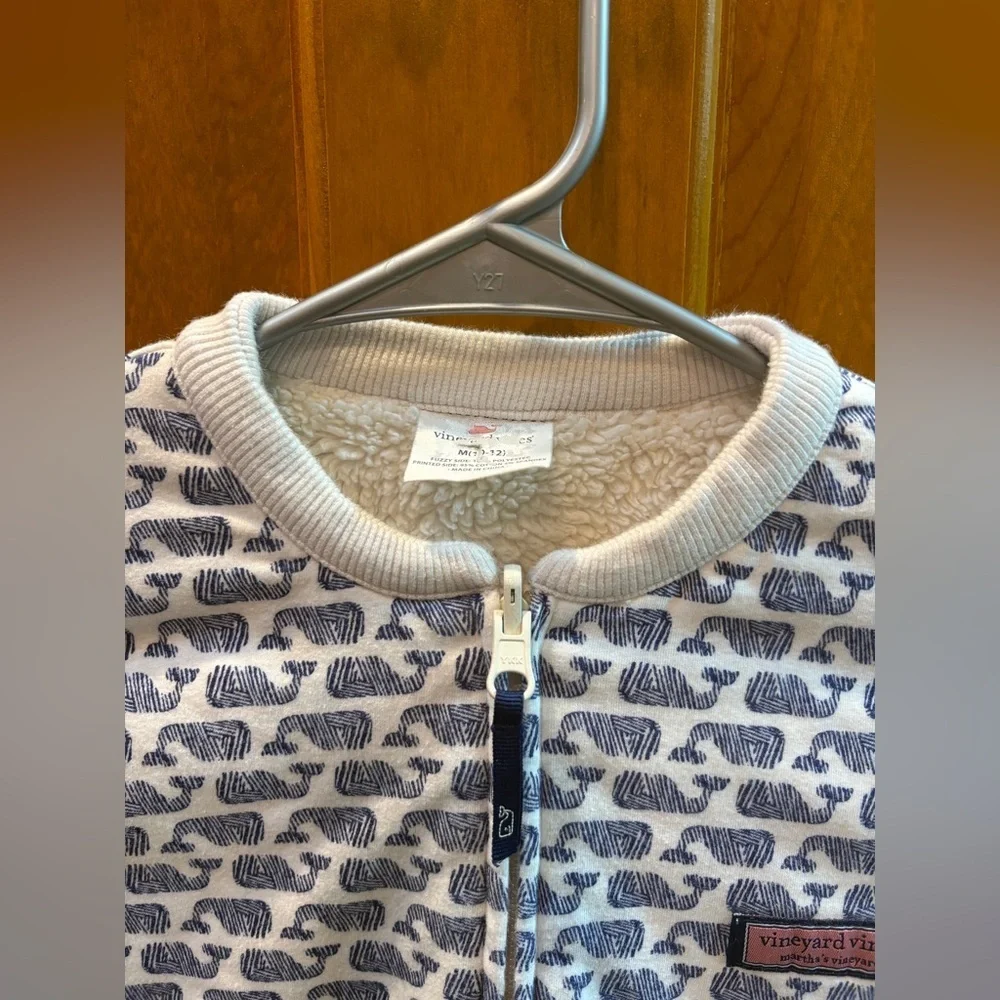 Vineyard Vines Girls Reversible Whale Print Sherpa Bomber Jacket Size M 10-12